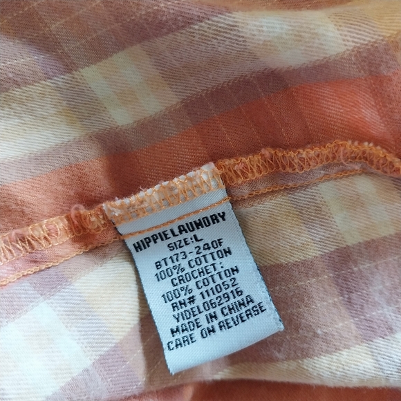 Hippie Laundry Size L Crochet Embellished Plaid Button Cowgirl Long Sleeve Shirt - Picture 8 of 11